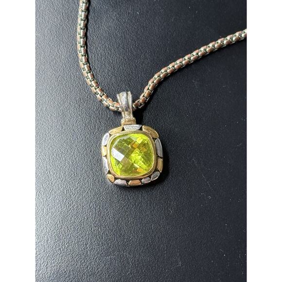 Vintage 2-tone Stunning Green CZ Renaissance Revival Adj. Necklace - Picture 3 of 6